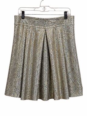 Anthropologie Jessy B Metallic Pleated Skater Skirt 2X Gold Geometric